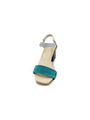 Roger Vivier Ankle Strap Sandals In Blue Suede And Leather Sandals商品第3张图片规格展示