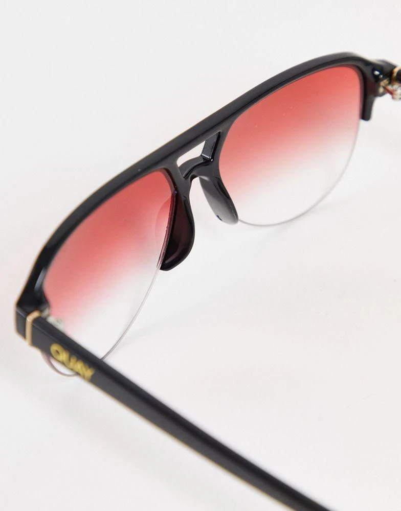 商品Quay|Quay brow bar aviator sunglasses with pink lens in black,价格¥290,第4张图片详细描述