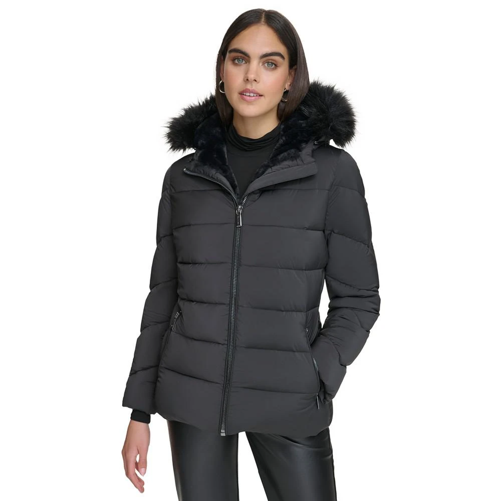 Women's Stretch Faux-Fur-Trim Hooded Puffer Coat 商品