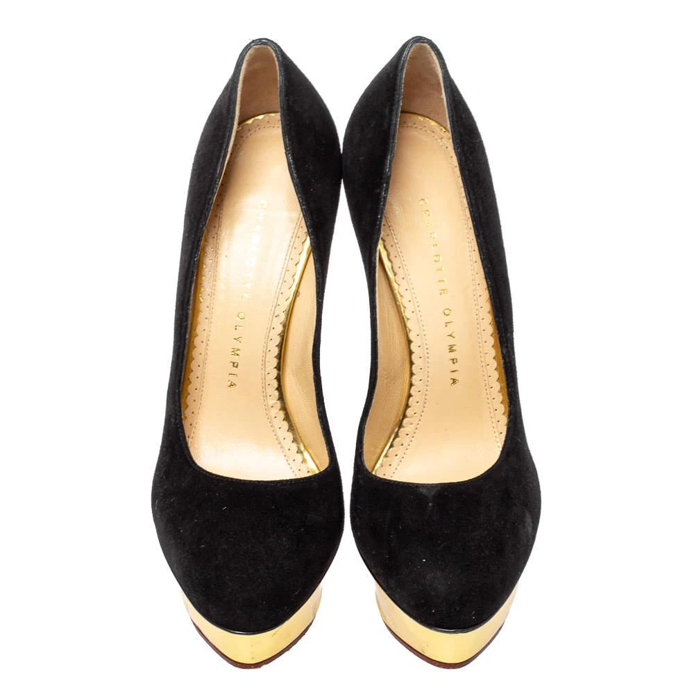 商品[二手商品] Charlotte Olympia|Charlotte Olympia Black Suede Dolly Platform Pumps Size 37,价格¥1562,第3张图片详细描述