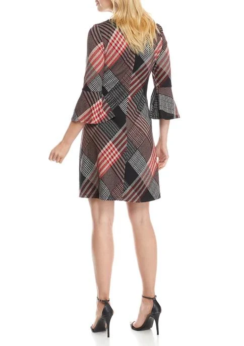 商品Sandra Darren|Darren Womens Plaid Bell Sleeve A Line Dress,价格¥655,第2张图片详细描述