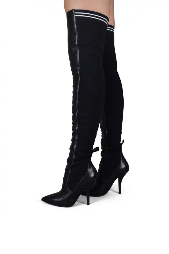 Women Luxury Shoes   Fendi Stretch Over The Knee Black Leather Boots商品第2张图片规格展示