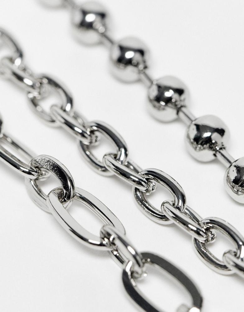 商品Reclaimed Vintage|Reclaimed Vintage unisex multirow necklace with T bar and ball chain in silver,价格¥113,第4张图片详细描述