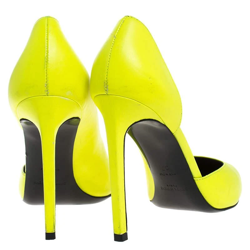 商品[二手商品] Yves Saint Laurent|Saint Laurent Paris Neon Green Leather D'orsay Pointed Toe Pumps Size 37,价格¥1163,第5张图片详细描述