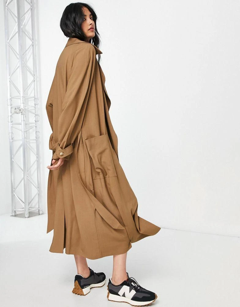 商品Topshop|Topshop twill fluid duster coat in camel,价格¥509,第4张图片详细描述