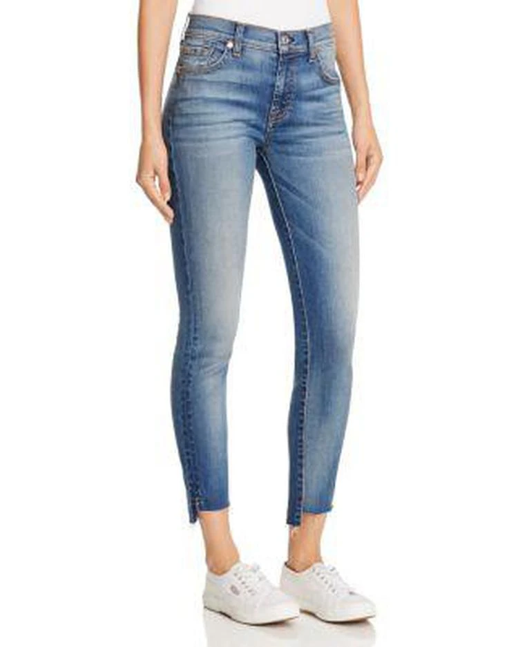 商品7 For All Mankind|Step Hem Skinny Ankle Jeans in Destroyed Authentic Light ,价格¥741,第1张图片