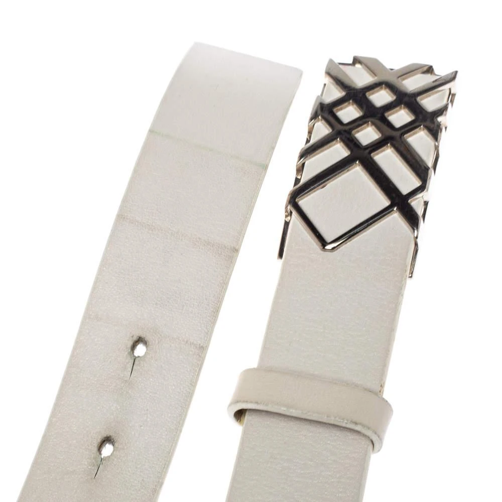 商品[二手商品] Burberry|Burberry White Leather Check Buckle Belt 90CM,价格¥642,第4张图片详细描述