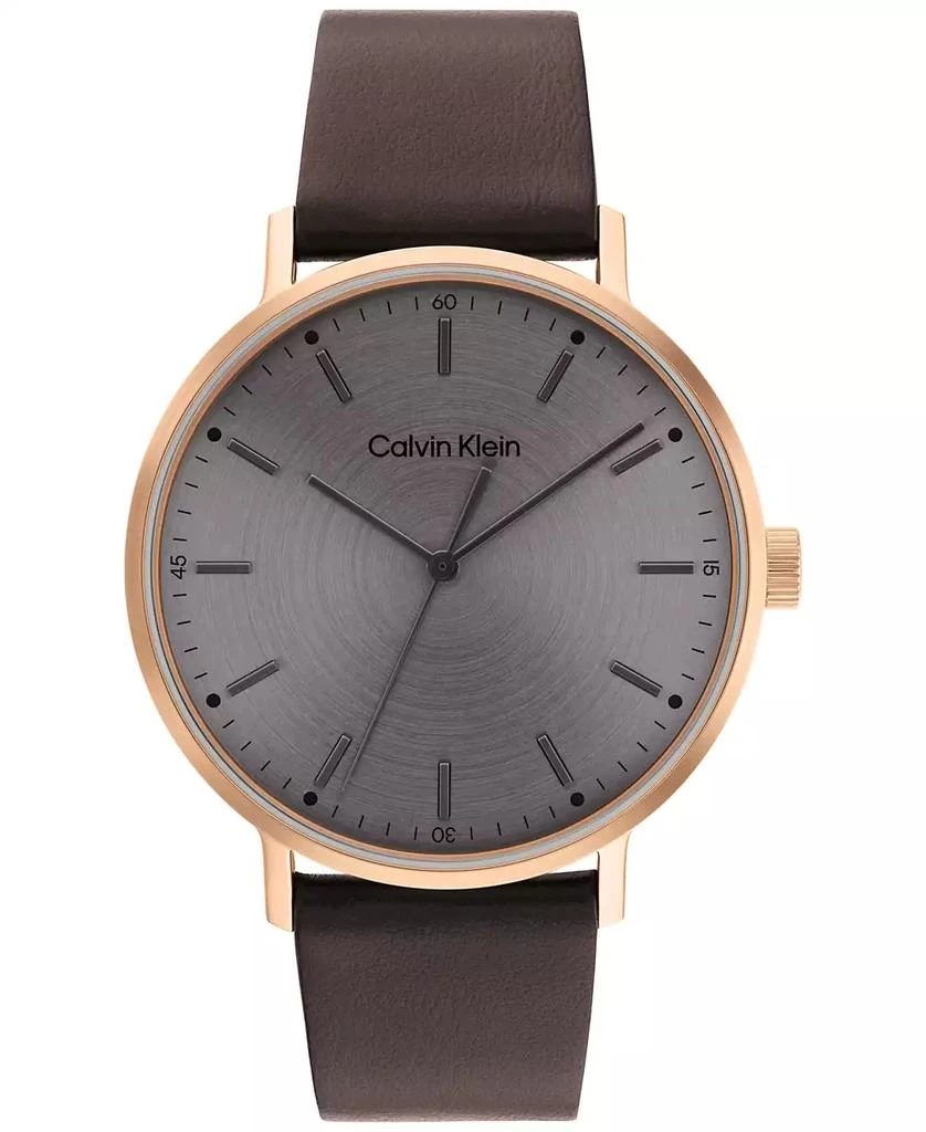 商品Calvin Klein|Brown Leather Strap Watch 42mm,价格¥988,第1张图片