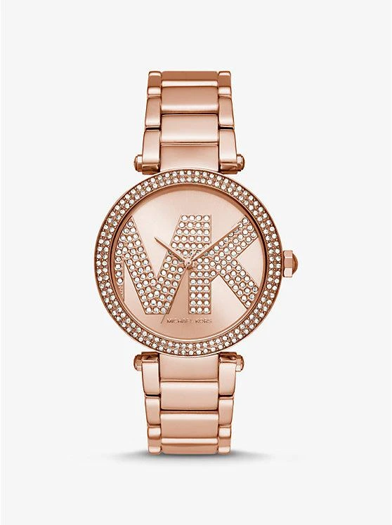 商品Michael Kors|Oversized Pavé Logo Rose Gold-Tone Watch,价格¥1270,第1张图片