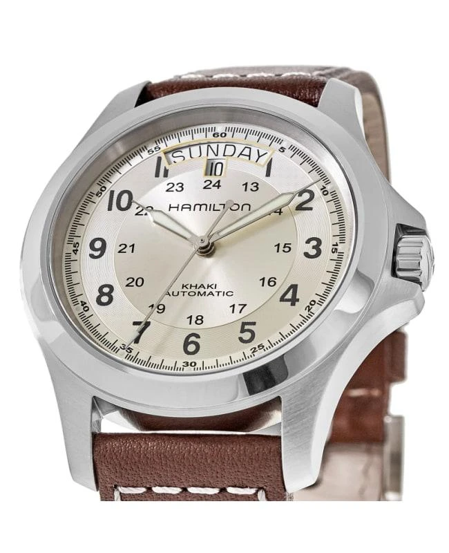 商品Hamilton|Hamilton Khaki Field King Auto Day-Date Silver Dial Leather Strap Men's Watch H64455523,价格¥3441,第2张图片详细描述