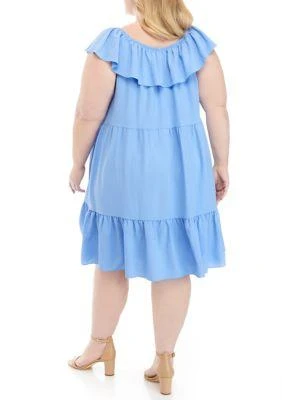 商品Sandra Darren|Darren Plus Size Off The Shoulder Flounce Hem Clip Dot Dress,价格¥228,第2张图片详细描述