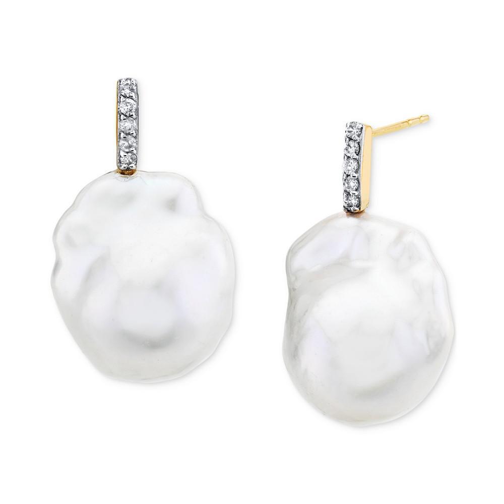 商品Macy's|Cultured Freshwater Baroque Pearl (13mm) & Diamond Accent Stud Earrings in 14k Gold,价格¥7974,第1张图片