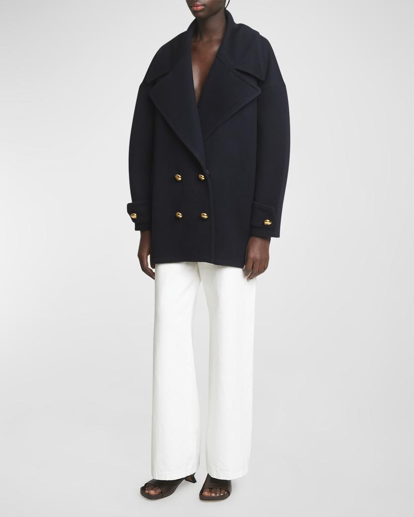 Loewe Pebble Double-Breasted Wool Peacoat - Coats - Free