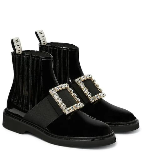 商品Roger Vivier|Viv' Rangers patent leather ankle boots,价格¥16042,第1张图片