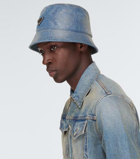 【関税&送料込】Prada White Denim Bucket Hat White Re-nylon Bucket Hat | PRADA