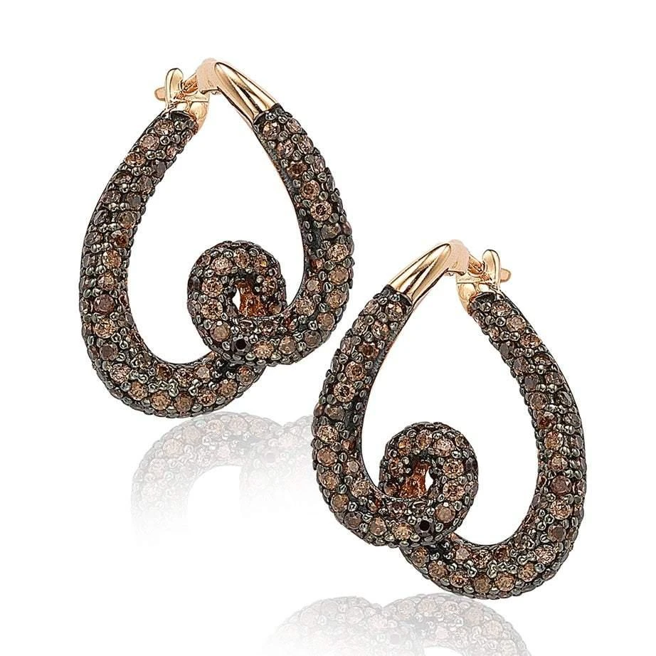 商品Suzy Levian|Rose Sterling Silver Brown Cubic Zirconia Swirl Earrings,价格¥730,第1张图片