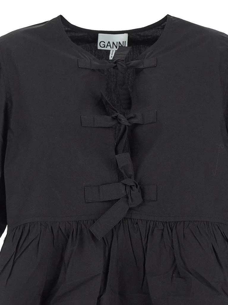 商品Ganni|Cotton Poplin Tie String Mini Dress,价格¥1442,第3张图片详细描述