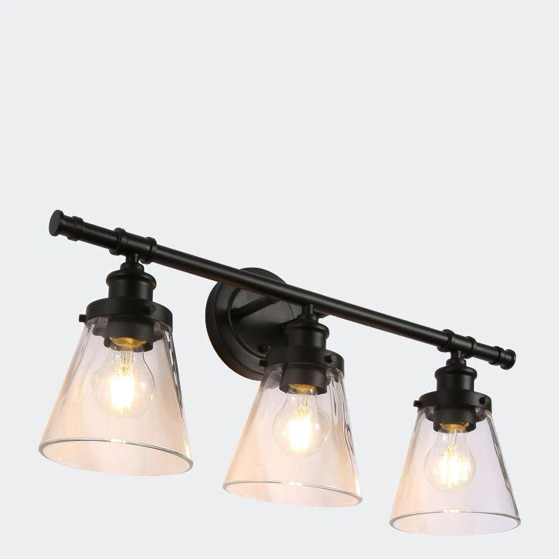 商品Defong|3-Light Vanity Light Fixture With Clear Glass Shade For Powder Room, Mirror,价格¥898,第1张图片