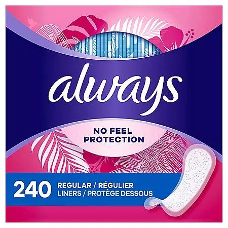 商品Always|Always Daily Thin Liners, Unscented, Regular, 240 ct.,价格¥64,第1张图片