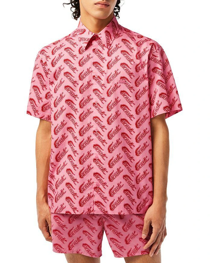 商品Lacoste|Men's Allover Logo Print Short Sleeve Shirt,价格¥306,第1张图片详细描述