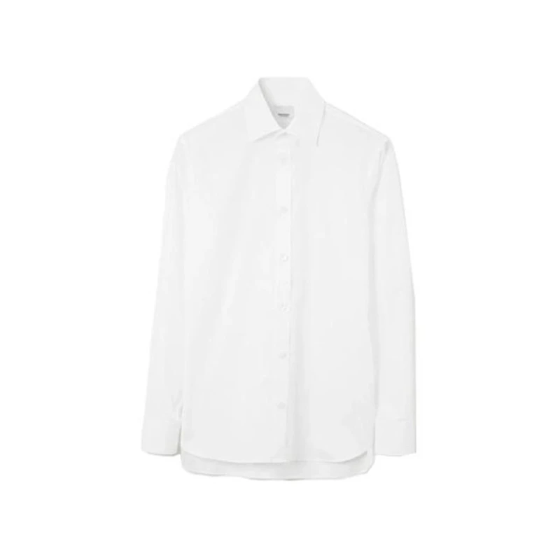 商品Burberry|【现货】博柏利 男士白色纯色棉质翻领修身长袖衬衫 80914321,价格¥1643,第1张图片