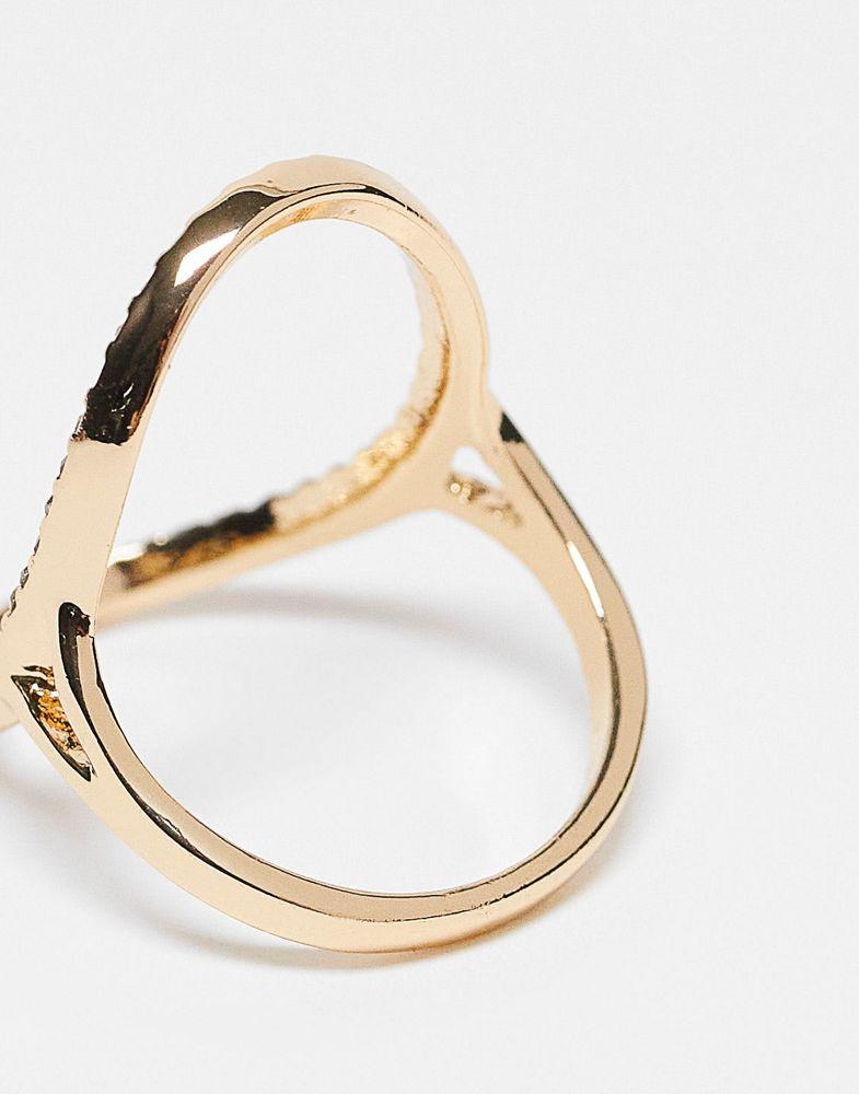 ASOS DESIGN ring with open circle crystal design in gold tone商品第3张图片规格展示