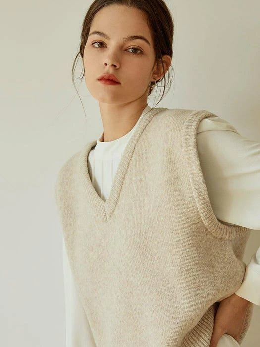 商品RE_L|Simple Wool Knit Vest_BEIGE,价格¥265,第1张图片