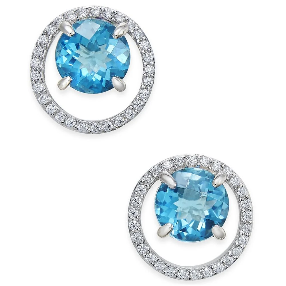 商品Macy's|Gemstone (1-1/2 ct. t.w.) and Diamond (1/6 ct. t.w.) Round Halo Birthstone Stud Earrings in Sterling Silver,价格¥534,第1张图片