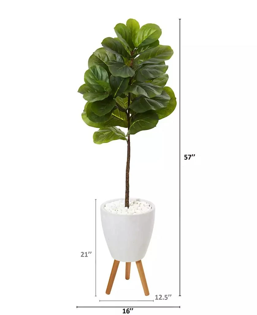 商品NEARLY NATURAL|57in. Fiddle Leaf Artificial Tree in White Planter with Stand Real Touch,价格¥2131,第2张图片详细描述