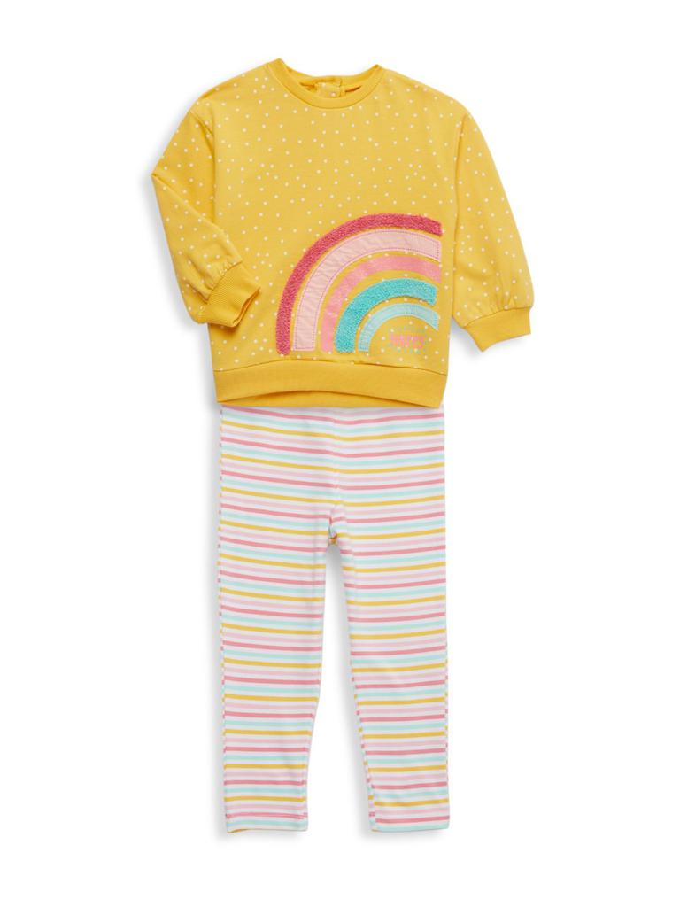 Baby Girl's 2 Piece Rainbow Graphic Tee & Striped Pants Set商品第1张图片规格展示