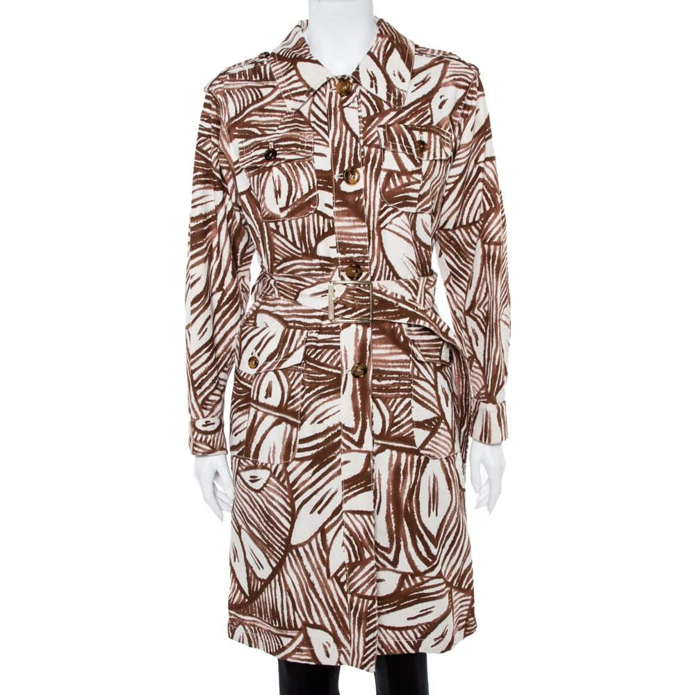 商品[二手商品] Max Mara|Max Mara White & Brown Printed Canvas Belted Coat M,价格¥1105,第1张图片