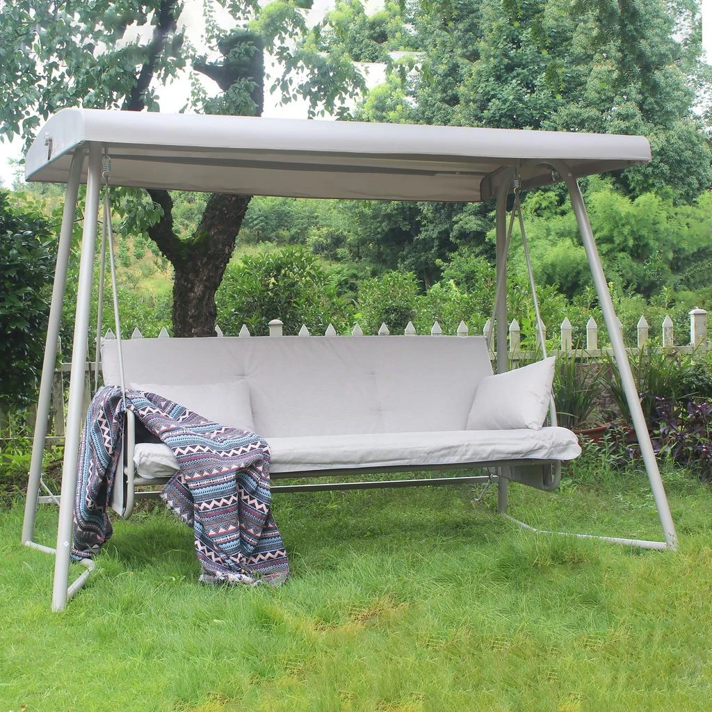 商品Streamdale Furniture|Streamdale Outdoor Patio 3 seaters Metal Swing Chair Swing bed with Cushion and Adjustable Canopy Champagne Color,价格¥5466,第1张图片