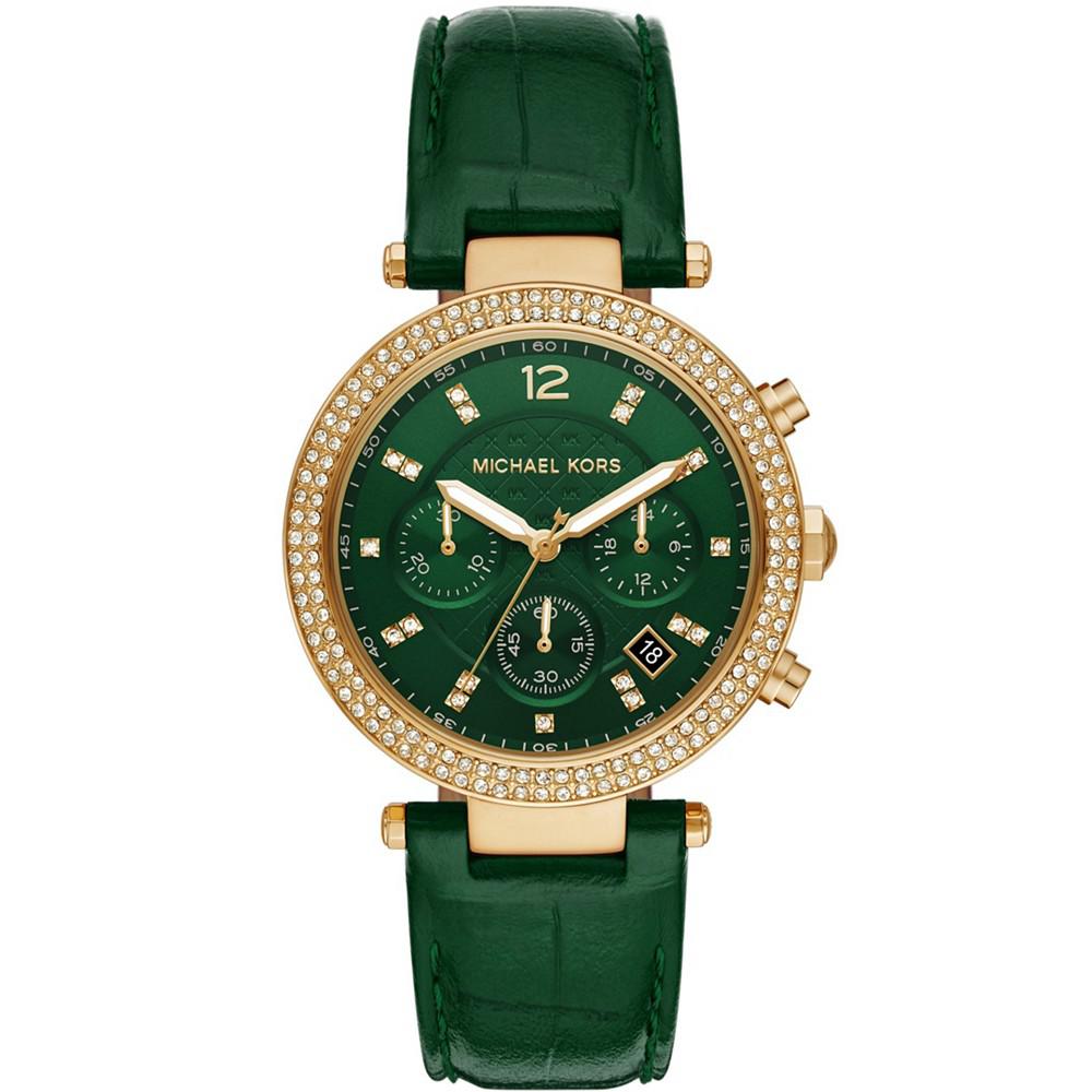 Women's Parker Chronograph Green Leather Strap Watch 39mm商品第1张图片规格展示