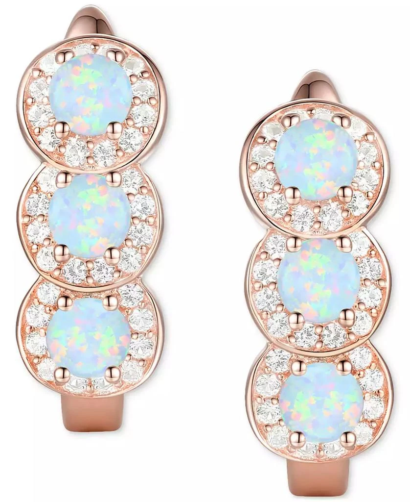 商品Macy's|Lab-Grown Opal (1/4 ct. t.w.) & Lab-Grown White Sapphire (1/4 ct. t.w.) Triple Halo Leverback Earrings in 14k Rose Gold-Plated Sterling Silver (Also in Lab-Grown Sapphire & Lab-Grown Ruby),价格¥368,第3张图片详细描述