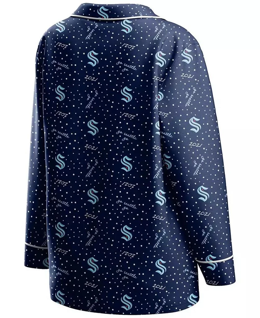 商品WEAR by Erin Andrews|Women's Deep Sea Blue Seattle Kraken Long Sleeve Button-Up Shirt and Pants Sleep Set,价格¥337,第4张图片详细描述