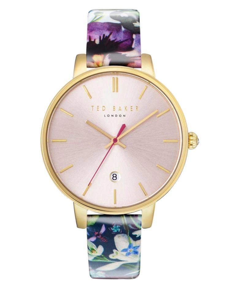 商品Ted Baker London|Kate 圆形不锈钢印花皮革表带手表,价格¥525,第1张图片