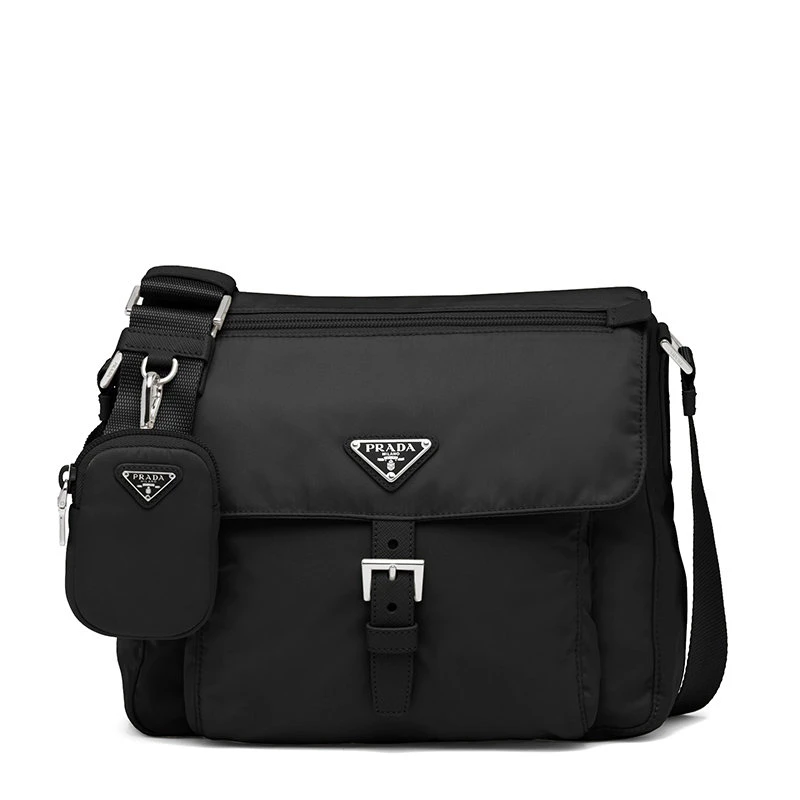 商品Prada|【预售3-7天】普拉达 女士黑色再生尼龙附可拆卸肩带斜跨单肩包1BD994_RV44_F0002_V_B1M,价格¥13105,第1张图片