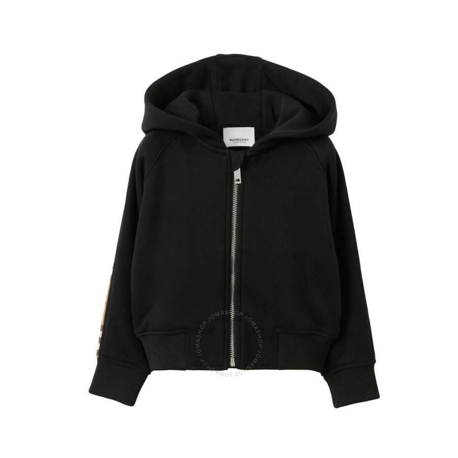 Shop Kids Check-Panel Zipped Cotton Hoodie on Sale at