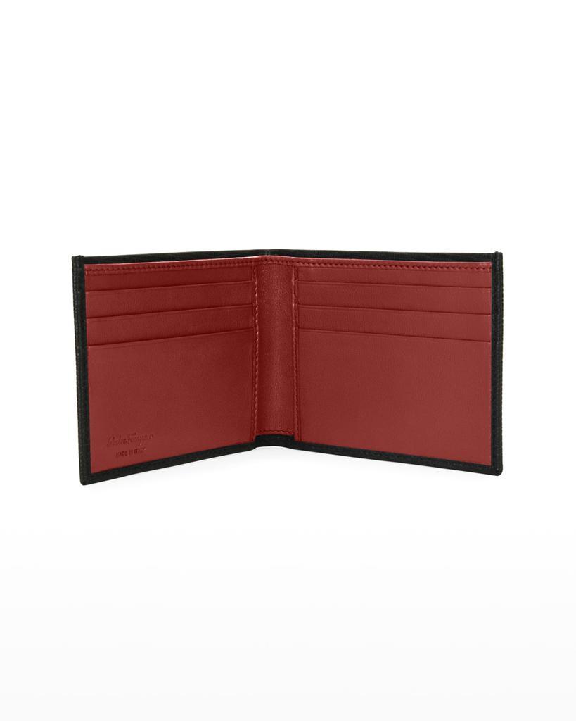 商品Salvatore Ferragamo|Men's Revival Gancini Bi-Fold Leather Wallet, Black/Red,价格¥3330,第4张图片详细描述