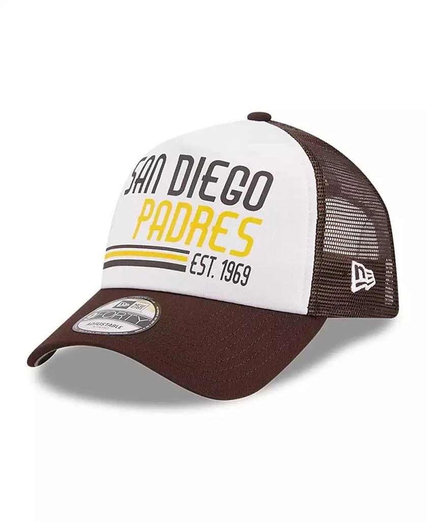 商品New Era|Men's White, Brown San Diego Padres Stacked A-Frame Trucker 9FORTY Adjustable Hat,价格¥225,第1张图片