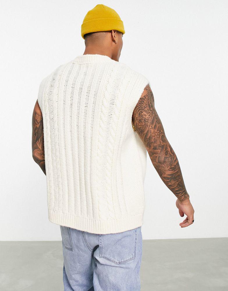 ASOS DESIGN oversized cable knit jumper in off white商品第3张图片规格展示