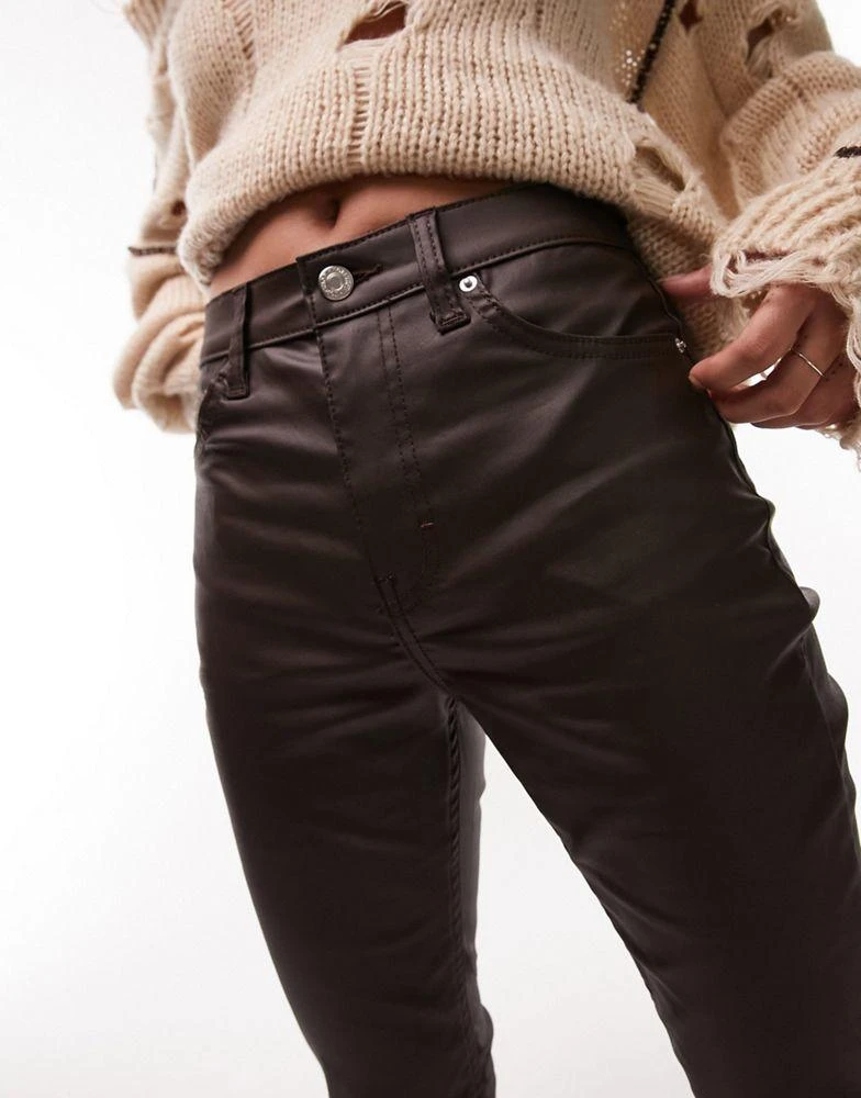 商品Topshop|Topshop Jamie flare jeans in coated brown,价格¥343,第3张图片详细描述