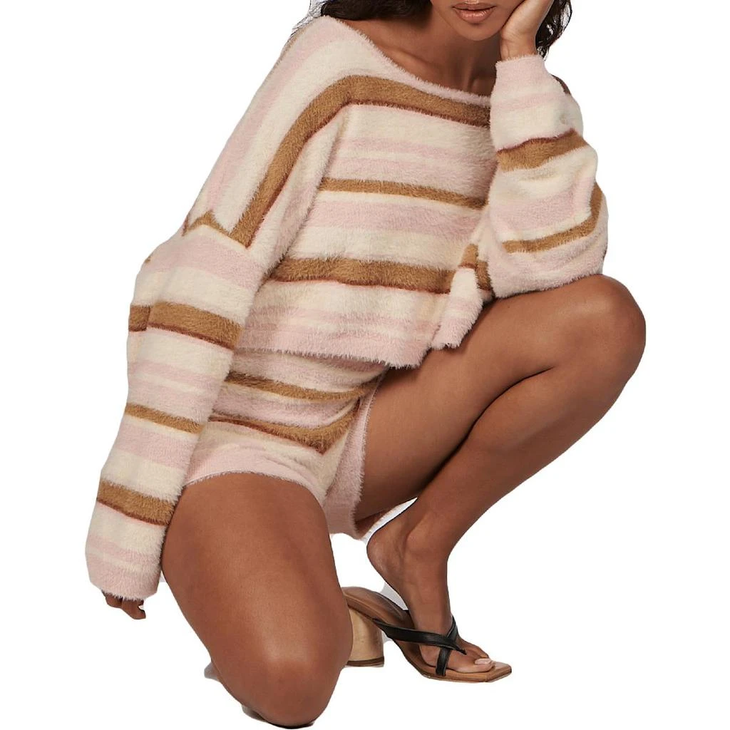Charlie Holiday Tellow Women's Striped Fuzzy Knit Long Sleeve Crop Top 商品