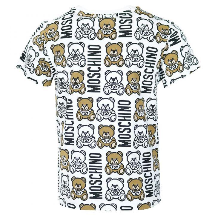 商品Moschino|White Repeated Pixel Teddy & Logo T Shirt,价格¥254,第5张图片详细描述
