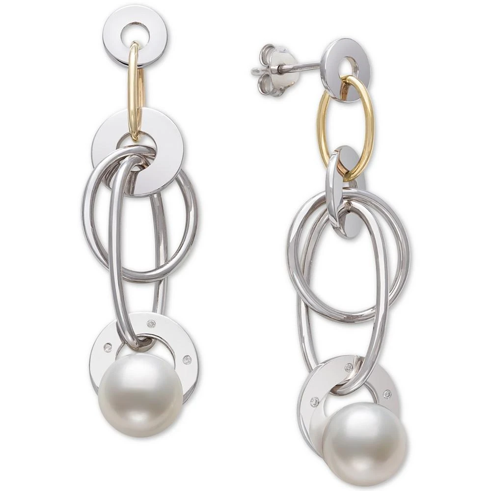 商品Belle de Mer|Cultured Freshwater Pearl (8mm) & Diamond Accent Multiring Drop Earrings in 14k Gold & Sterling Silver,价格¥5174,第1张图片