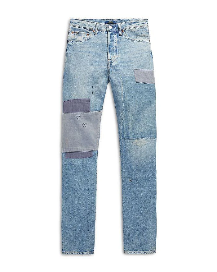 High Rise Patchwork Straight Jeans in Blue 商品