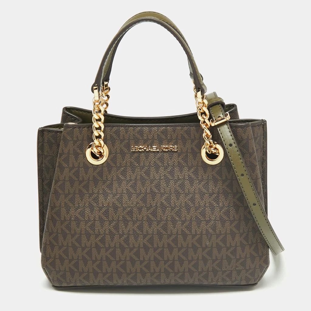 商品[二手商品] Michael Kors|Michael Kors Brown Signature Coated Canvas Small Teagen Satchel,价格¥1450,第1张图片