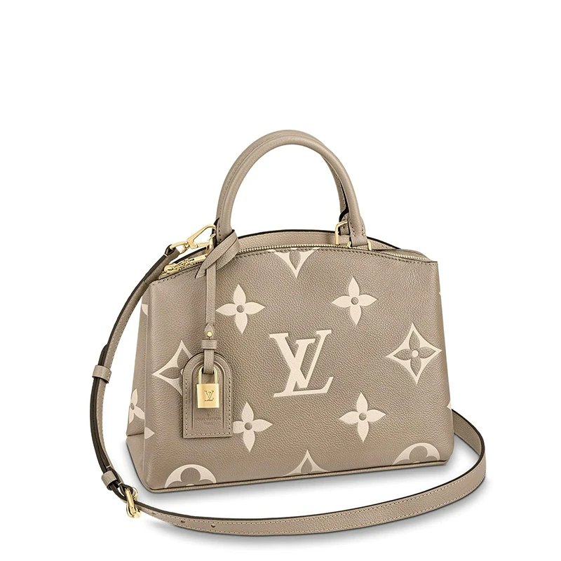 商品Louis Vuitton|预售十天 Louis Vuitton/路易威登 22春夏新款PETIT PALAIS系列 女士鸽子灰/奶油白老花压纹粒面牛皮革金扣金锁单肩斜挎手提包M58914,价格¥24447,第1张图片
