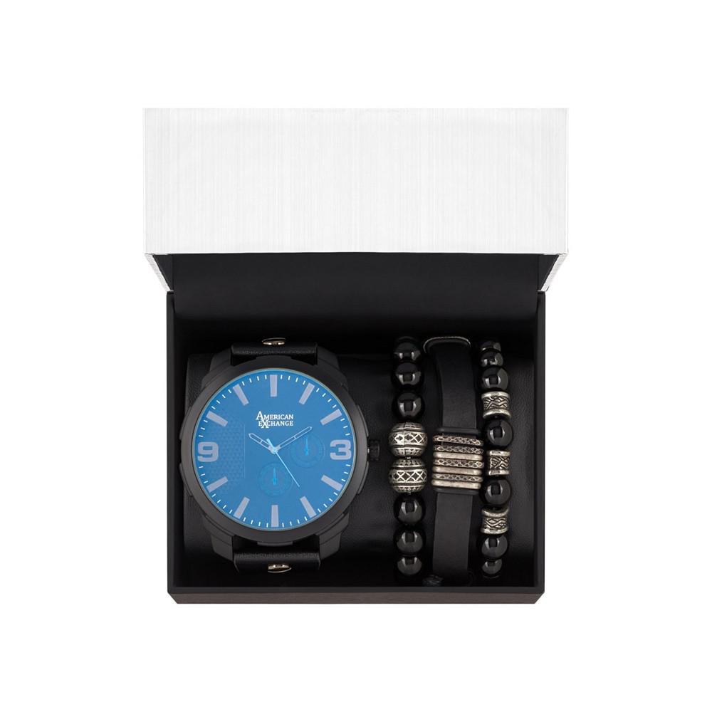 Men's Black Analog Quartz Watch And Holiday Stackable Gift Set商品第2张图片规格展示