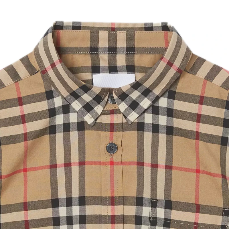 Burberry Kids 博柏利童装 男童米色格纹翻领短袖衬衫 8014133 商品